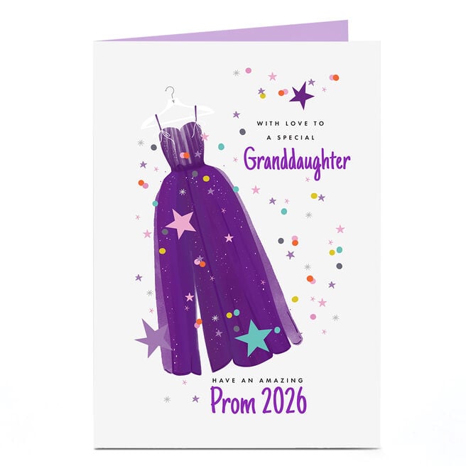 Personalised Prom Card - Purple Prom Dress, Granddaughter