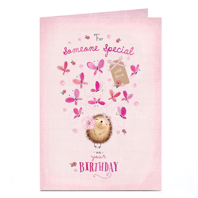 Birthday Card - Pink Hedgehog Butterflies, Someone Special 