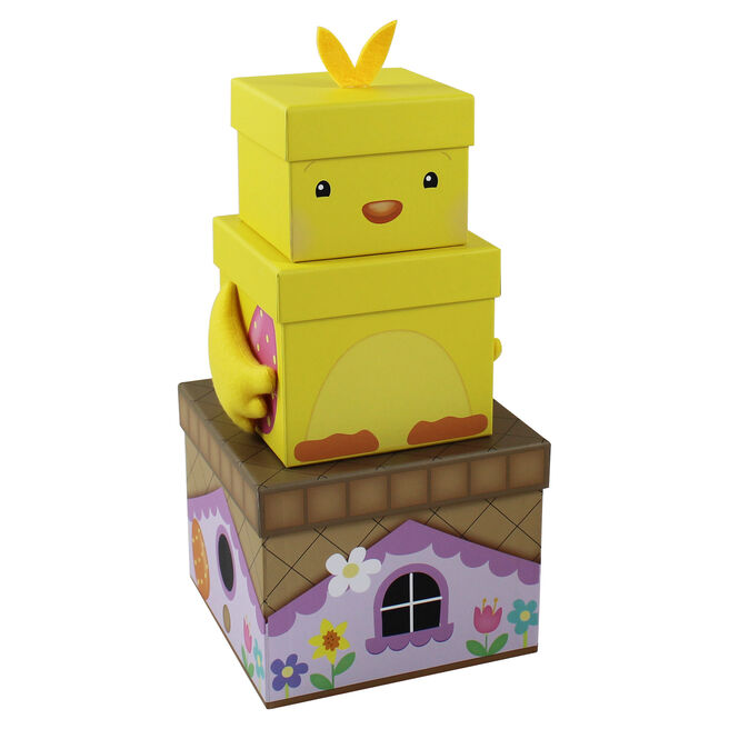 Stackable Plush Easter Chick Gift Boxes - Set Of 3