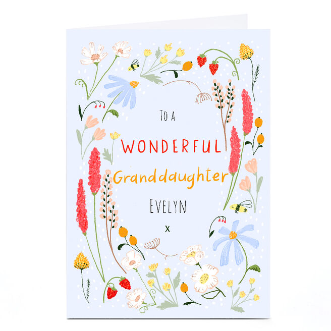 Personalised Emma Valenghi Birthday Card - Blue Floral, Granddaughter