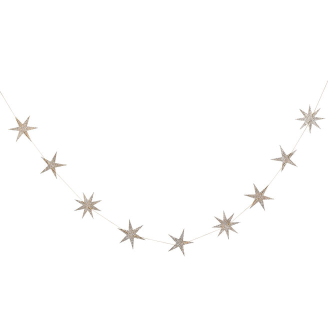 Gold Star Glitter Wood Garland 2m