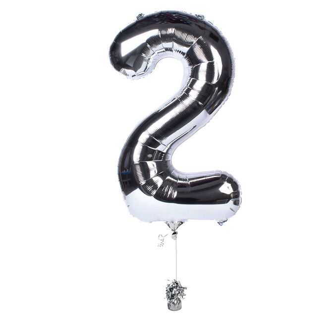 Large Silver Number 2 Inflated Balloon Arrangement 