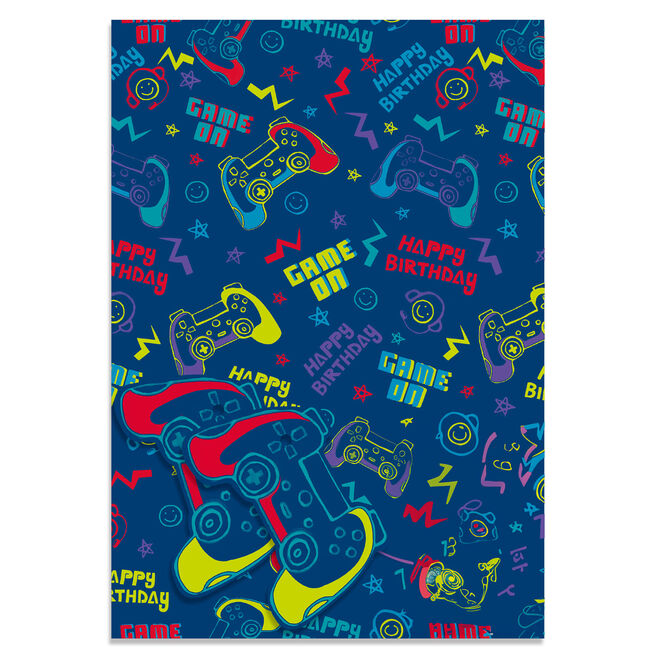 Gaming Wrapping Paper - 2 Sheets & 2 Tags