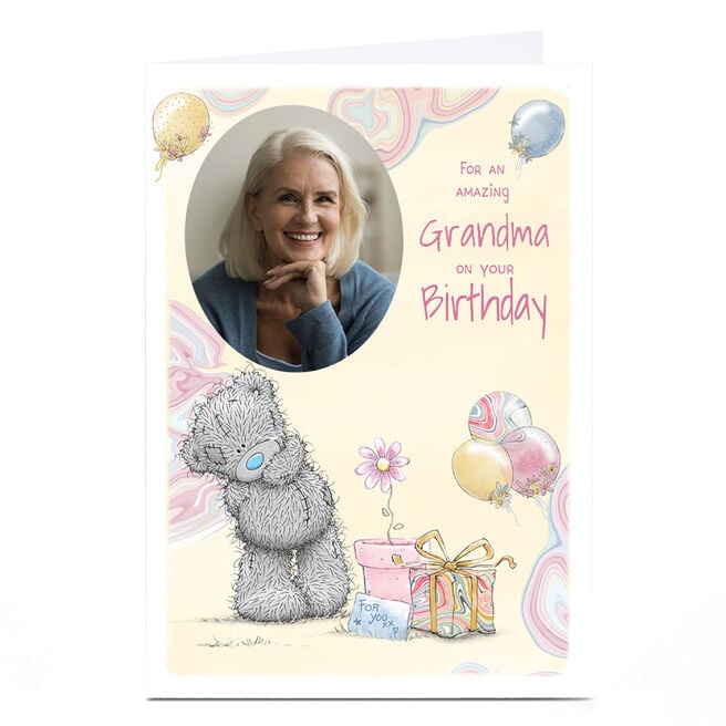 Photo Tatty Teddy Birthday Card - Floating Balloons, Amazing Grandma