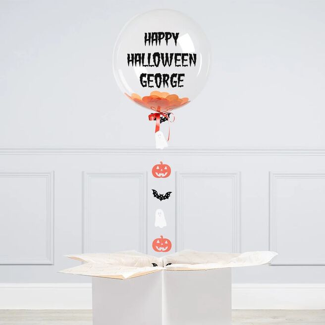 Personalised Halloween Spiders & Pumpkins Confetti Bubble Balloon - Delivered Inflated!