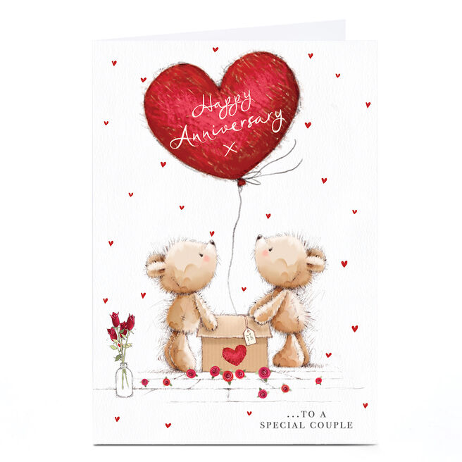 Personalised Anniversary Card - Bears Balloon in a Box , Special Couple