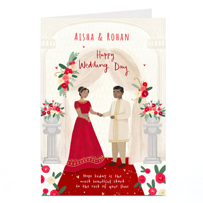Personalised Red Dress No Veil Wedding Card