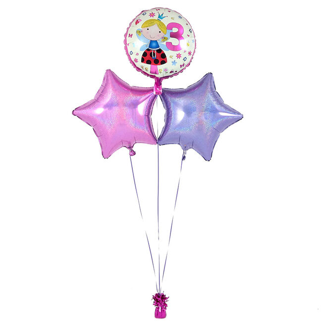 3rd Birthday Fairy Pink Balloon Bouquet - DELIVERED INFLATED!
