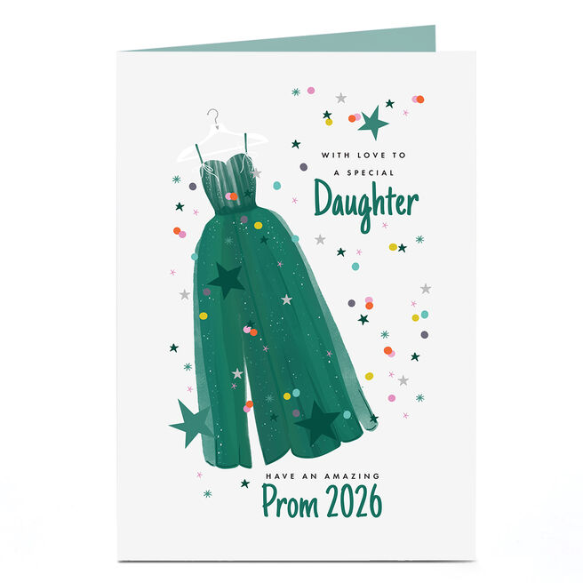 Personalised Prom Card - Green Prom Dress, Daughter