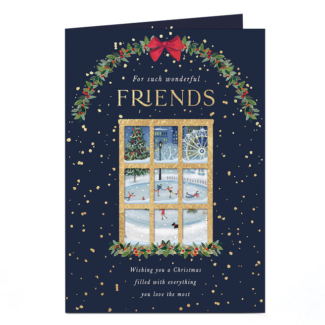 Christmas Card - Skating Rink Scene Through Window, Wonderful Friends
