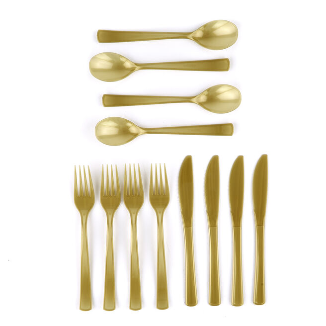 Reusable Gold Plastic Cutlery Set - 18 Pieces 