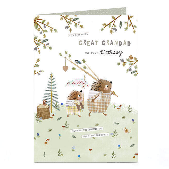 Birthday Card - Hedgehogs in Garden, Great Grandad