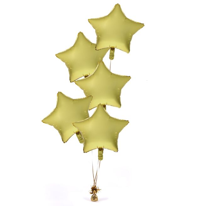 5 Gold Stars Stars Balloon Bouquet - DELIVERED INFLATED!