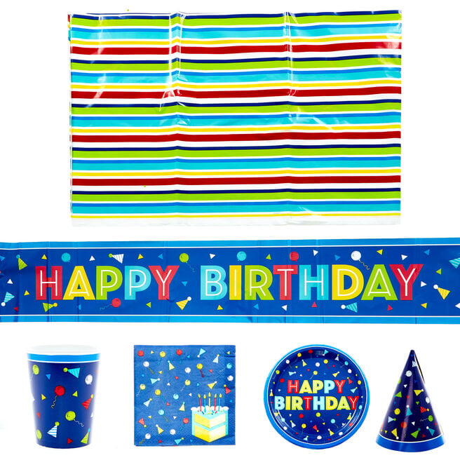 Colourful Happy Birthday Party Tableware & Decoration Bundle - 16 Guests
