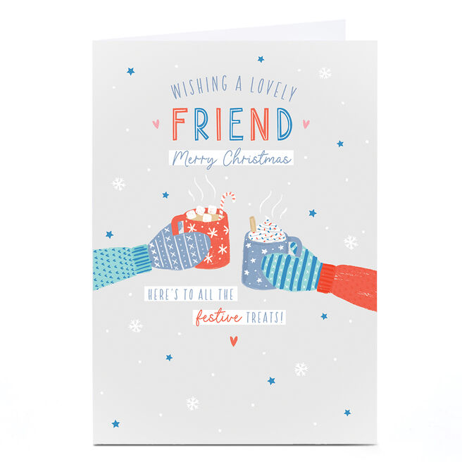 Personalised Christmas Card - Gloved Hands with Hot Drinks, Friend