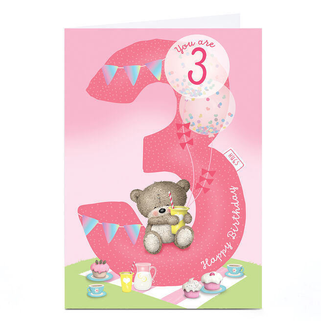 Personalised Hugs 3rd Birthday Card - Pink Tea Party