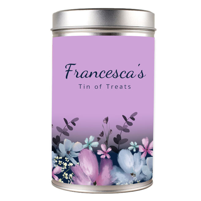 Personalised Tin with Biscuits - Purple Floral, Tin of Treats