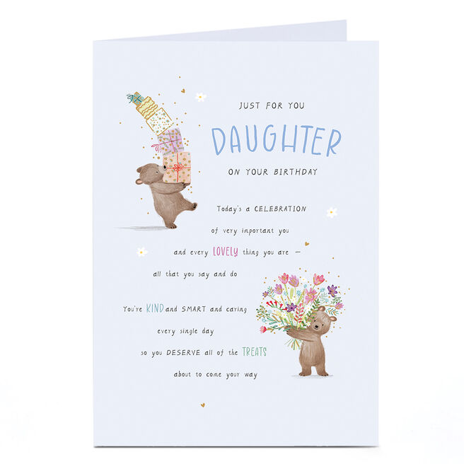 Birthday Card - Every Lovely Thing Poem Bears with Presents, Daughter