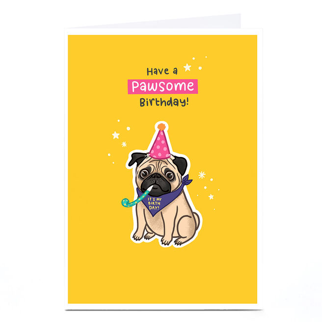 Personalised Blue Kiwi Birthday Card - Pug