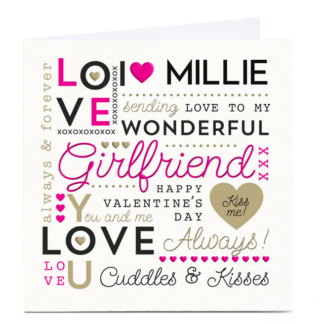 Personalised Valentine's Card - Love, Cuddles and Kisses