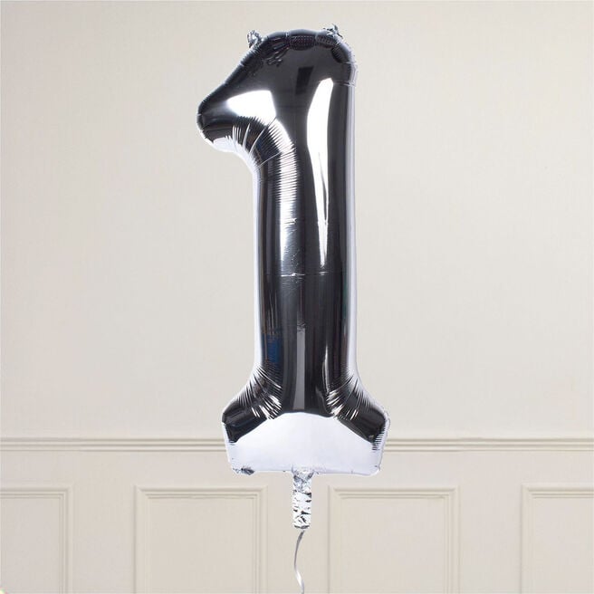 Silver Number 1 Giant Foil Helium Balloon INFLATED