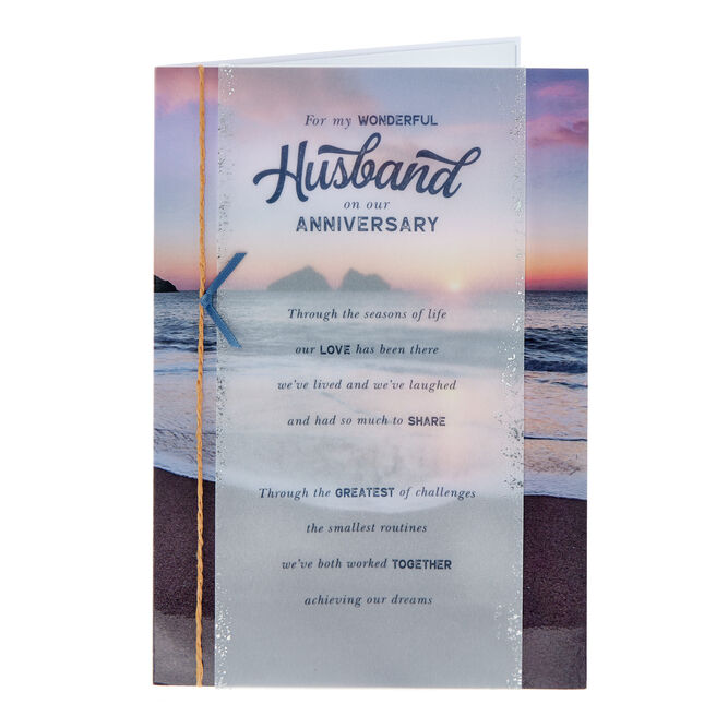 Husband Beach Scene Wedding Anniversary Card