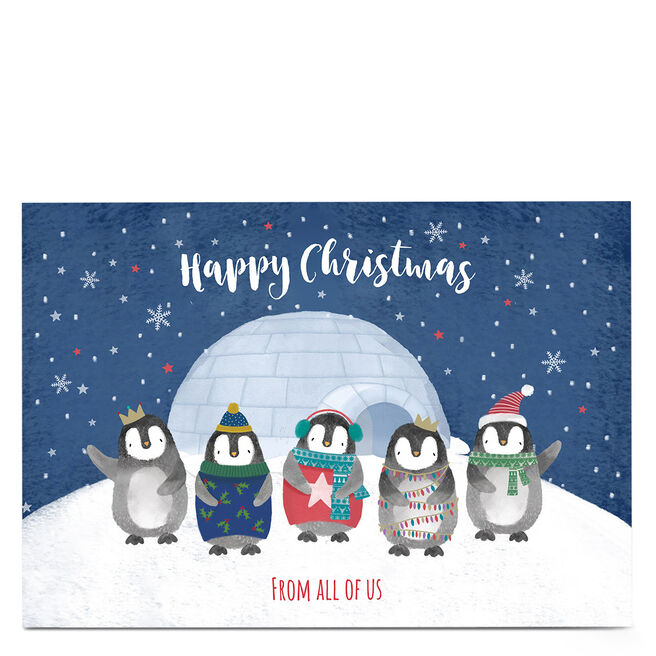 Personalised Christmas Card - Festive Penguin Family, From All Of Us