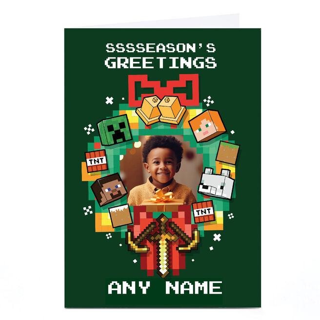 Photo Upload Minecraft Christmas Card - Any Name