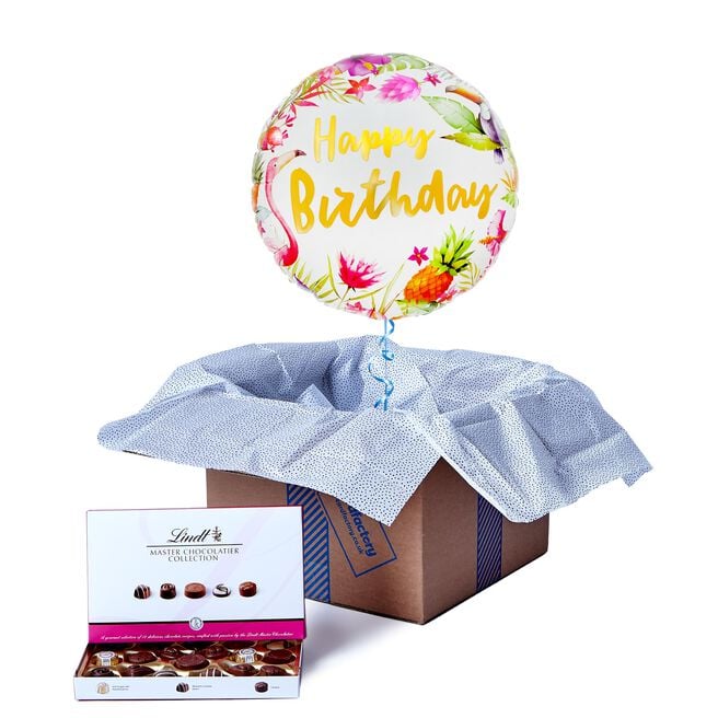 Tropical Happy Birthday Balloon & Lindt Chocolates - FREE GIFT CARD!