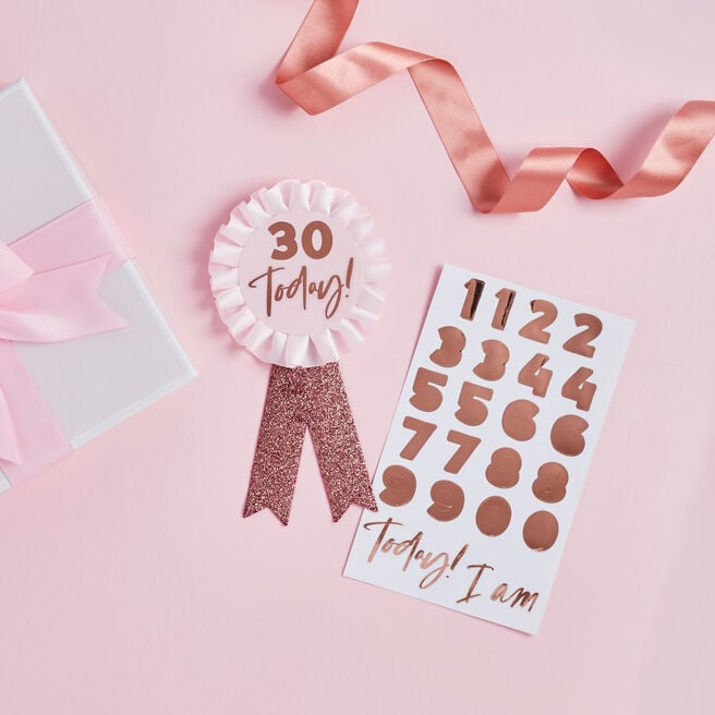Metallic Rose Gold Customisable Birthday Badge 