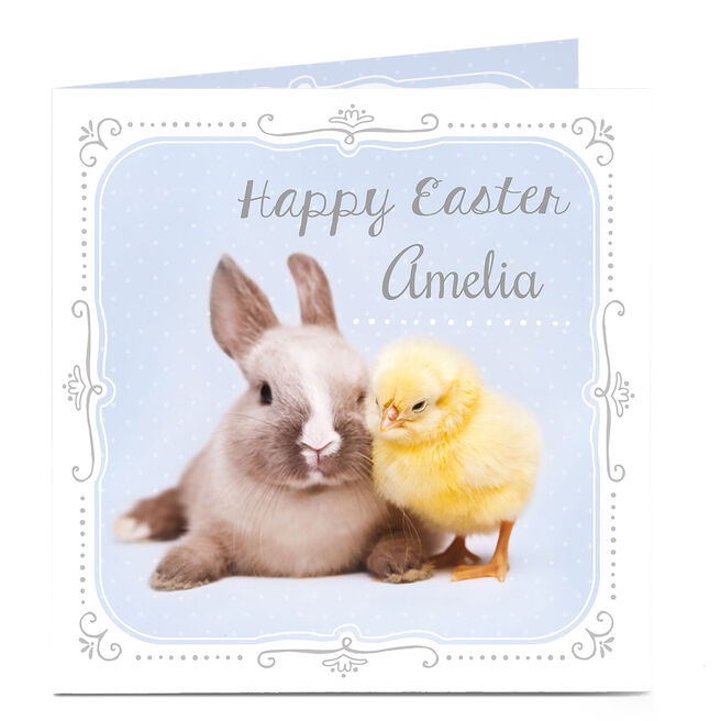 Personalised Easter Card - Chick & Rabbit