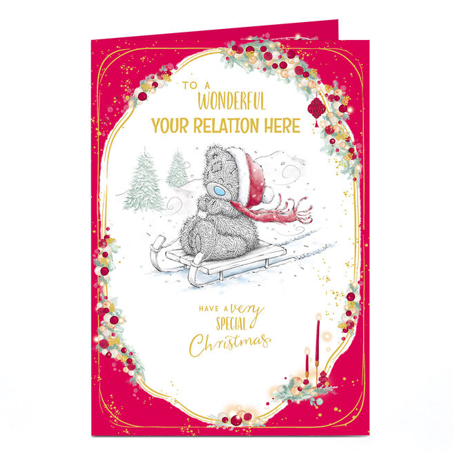 Personalised Tatty Teddy Christmas Card - Bear Sled, Any Relation