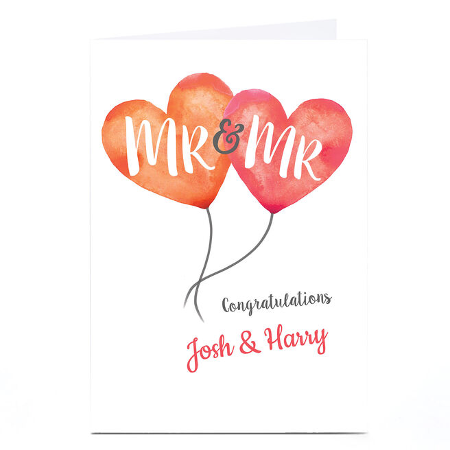 Personalised Wedding Card - Mr & Mr Heart Balloons