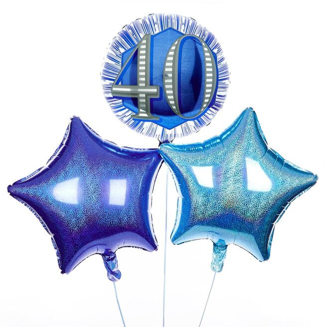 Blue & Silver 40th Birthday Balloon Bouquet - DELIVERED INFLATED!