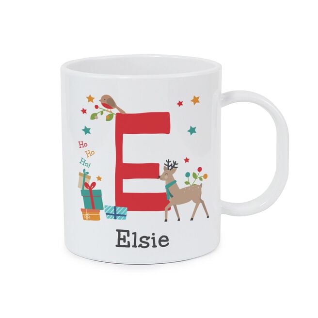 Personalised Initial Reindeer Christmas Plastic Mug,  Personalised Initial Reindeer Christmas Plastic Mug