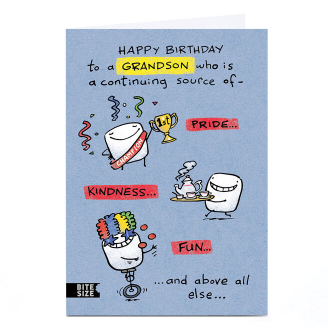 Personalised Birthday Card - Source of Pride Kindness & Fun, Grandson