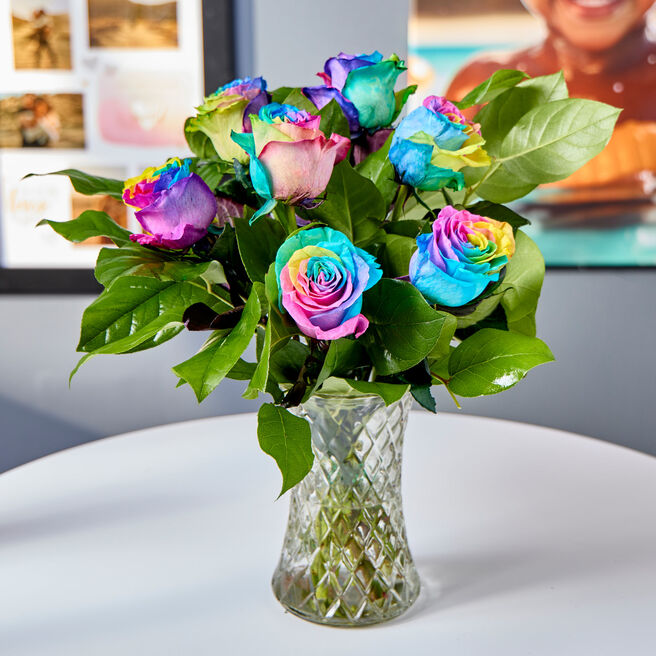 Blossoming Gifts Rainbow Roses Flower Bouquet - Free Delivery!