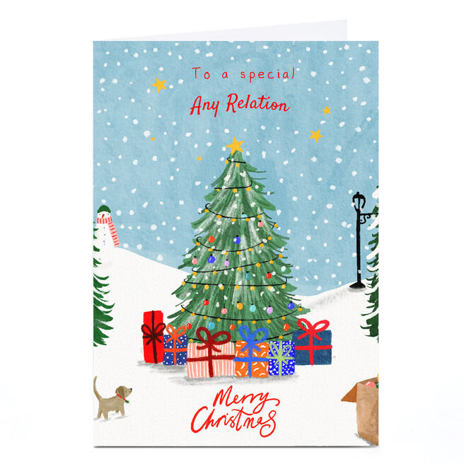 Personalised Christmas Card - Snowy Christmas Tree, Any Relation
