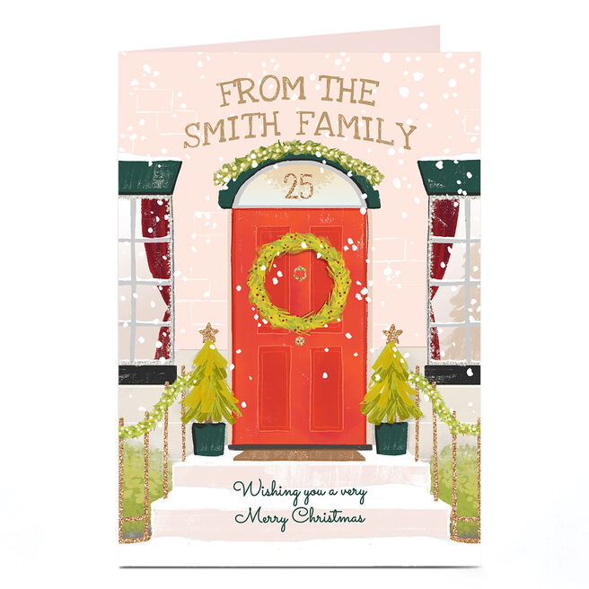Personalised Christmas Card - From The Family, Red Door