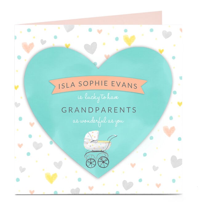 Personalised Card - New Baby - Grandparents Hearts Cute