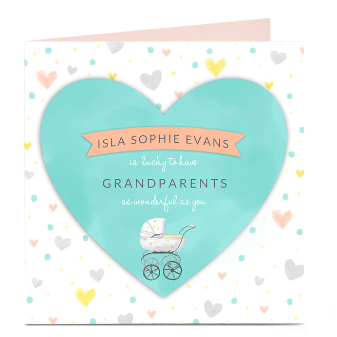 Personalised Card - New Baby - Grandparents Hearts Cute