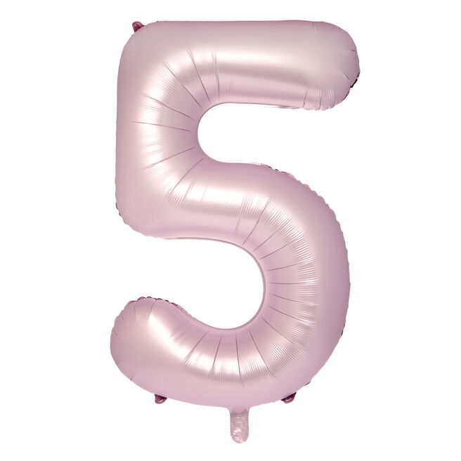 Large 34-Inch Pale Pink Foil Helium Number 5 Balloon - Uninflated