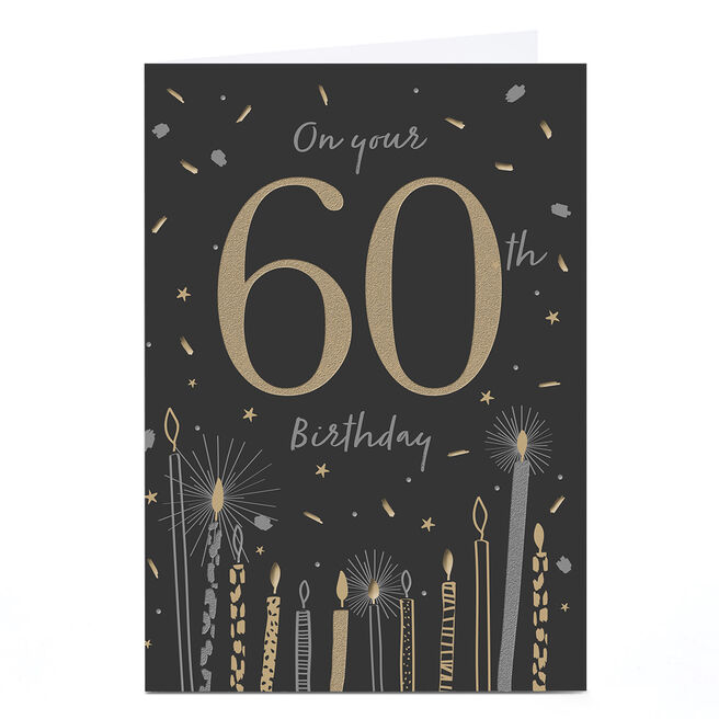 60th Birthday Card - Black and Gold Cake Candles