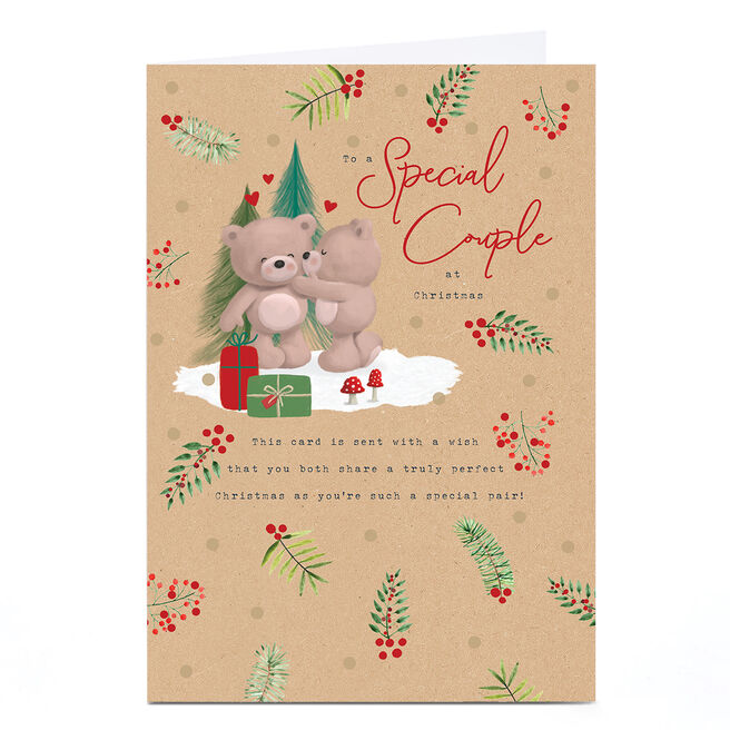 Personalised Hugs Christmas Card - Bears Kissing, Special Couple