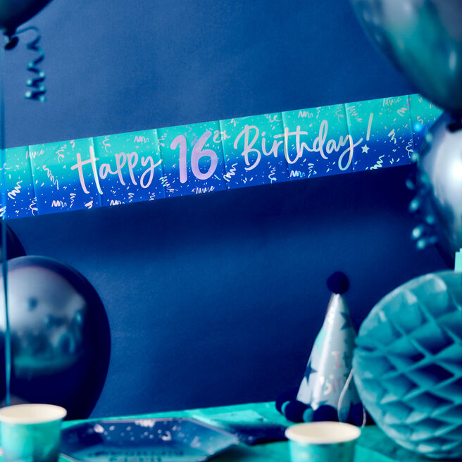 Happy 16th Birthday Banner - Blue