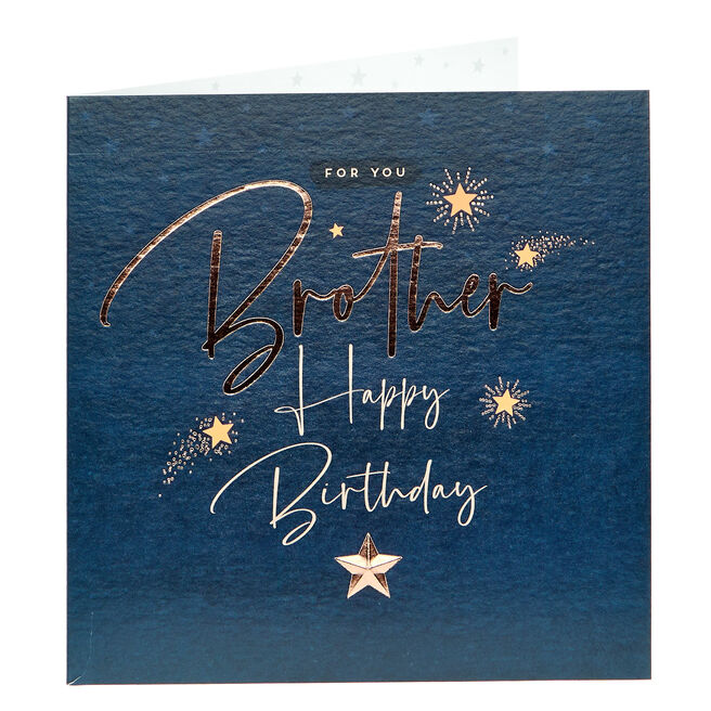 Brother For You Navy & Bronze Birthday Card