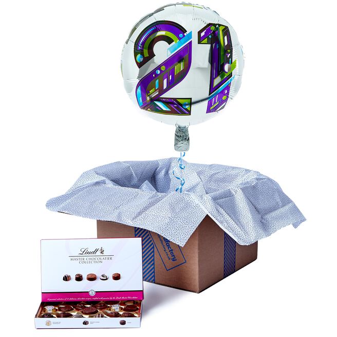 21st Birthday Balloon & Lindt Chocolates - FREE GIFT CARD!
