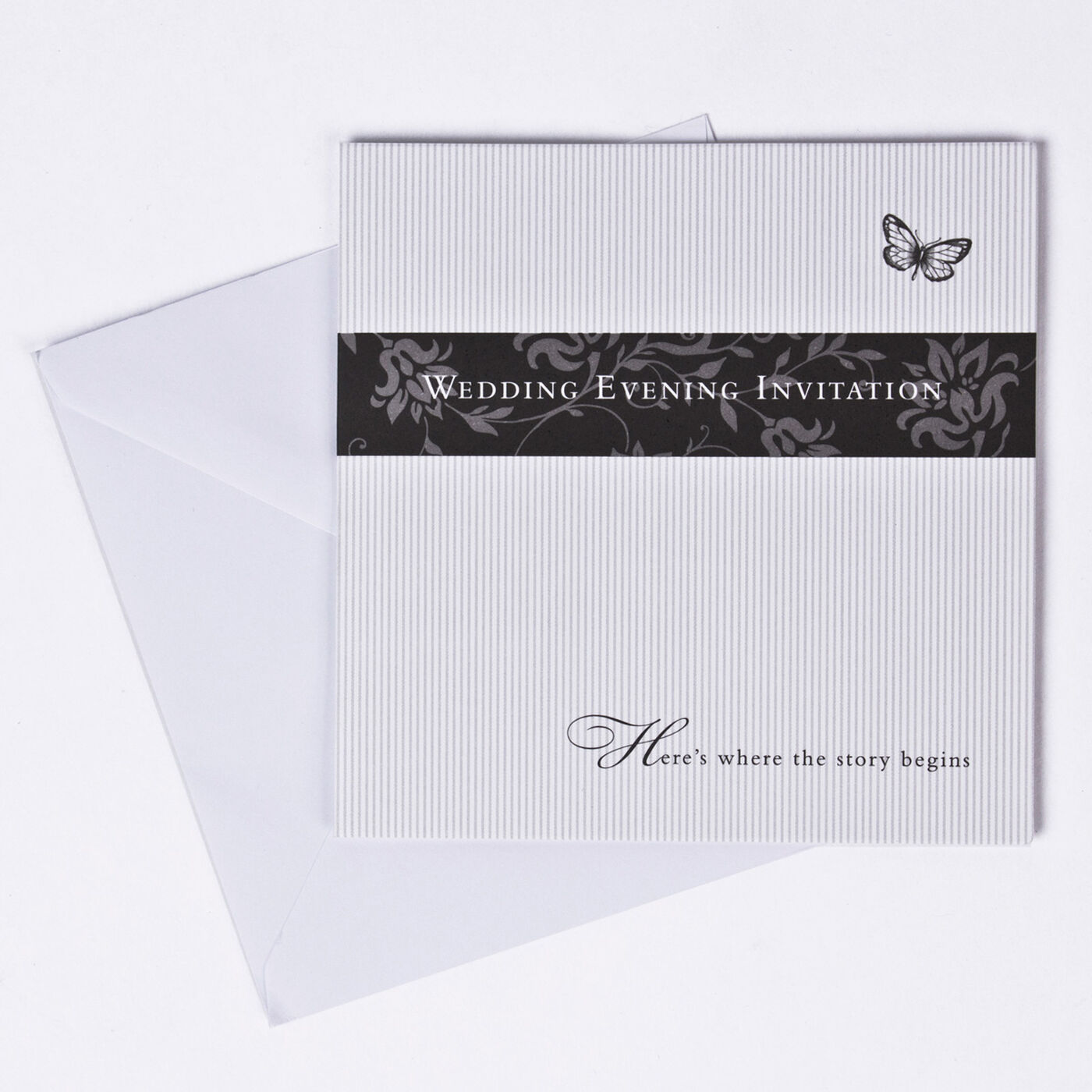 Buy Striped Butterfly Evening Wedding Invitations, Pack of 10 for GBP 1