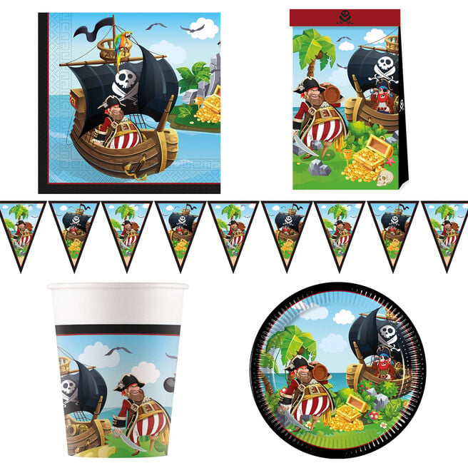 Island Pirates Party Tableware & Decorations Bundle - 16 Guests