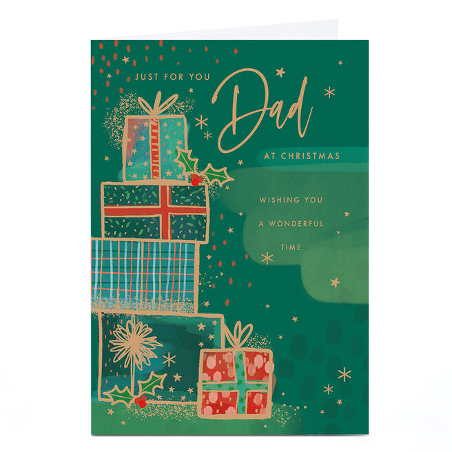 Personalised Christmas Card - Green With Presents, Dad